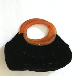 Vintage Black velvet evening bag with Bakelite handles